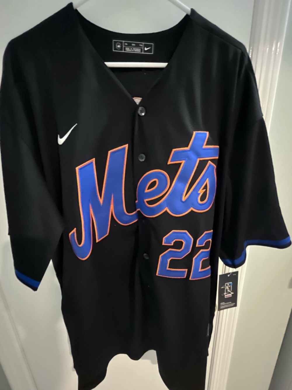 Nike Black Mets Juan Soto Jersey with Blue and Orange Trim